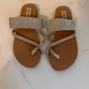 Steve Madden Silver Tan Sandals with Rhinestone Embellishments